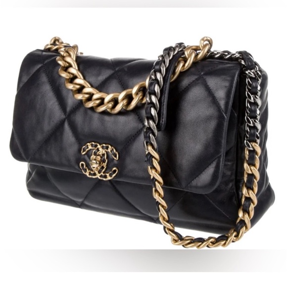🔥🖤 CHANEL 19 Flap Bag Leather Quilted Large - Picture 1 of 8